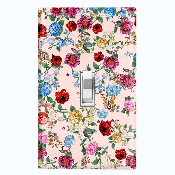 Metal Light Switch Plate Outlet Cover Colorful Floral Garden Wallpaper Pink ROS040