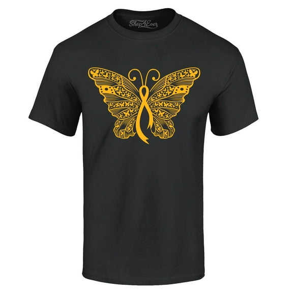 Shop4Ever Men's Gold Ribbon Butterfly Graphic T-shirt XXXX-Large Black