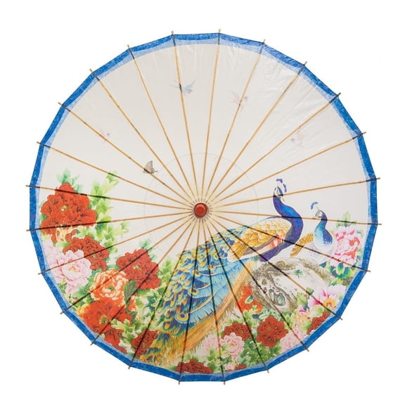 THY COLLECTIBLES Rainproof Handmade Chinese Oiled Paper Umbrella Parasol 33" Peacock & Peony