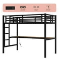 thumbnail image 3 of Bellemave Twin XL Loft Bed with Desk and LED Light, Heavy Duty Metal Loft Bed Frame with Power Outlet, Safety Guard & Ladder, Space-Saving, Noise Free, Black, 3 of 9