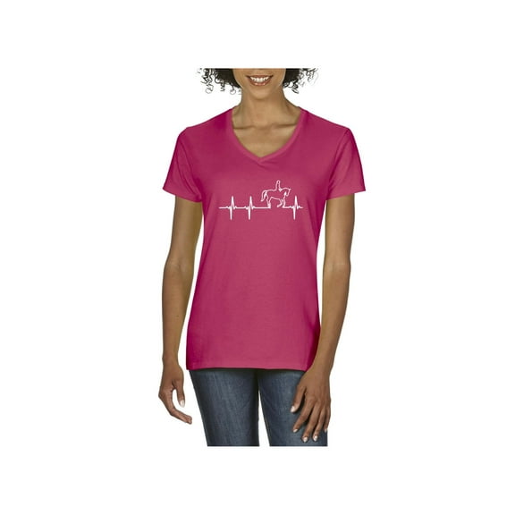 MmF - Women's T-Shirt V-Neck Short Sleeve, up to Women Size 3XL - Heartbeat Horses