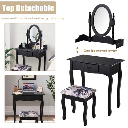 Wood Makeup Dressing Table Vanity Set Jewelry Desk W Drawer
