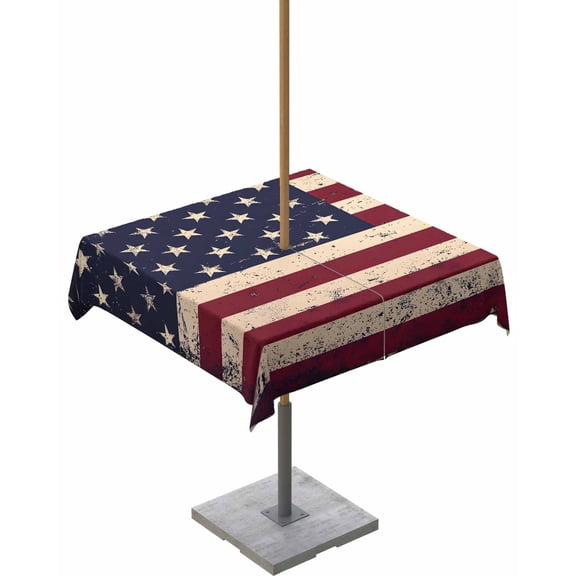Outdoor Tablecloth with Umbrella Hole for Patio/Picnic/Party/Camping, American Flag Vintage Waterproof Table Cloth Square Cover Washable, Rustic Stars And Stripes US Flag 60"x 60"