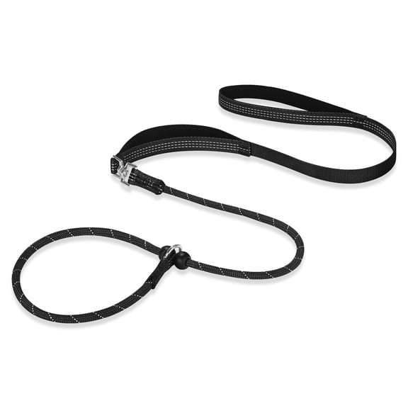 Black Slip Lead Dog Leash, Training Lead, 360°Swivel Anti-Tangle No-Pull Slip Leash and Collar, Heavy Duty & Durable Nylon, Padded Handle, for All Breeds 6FT