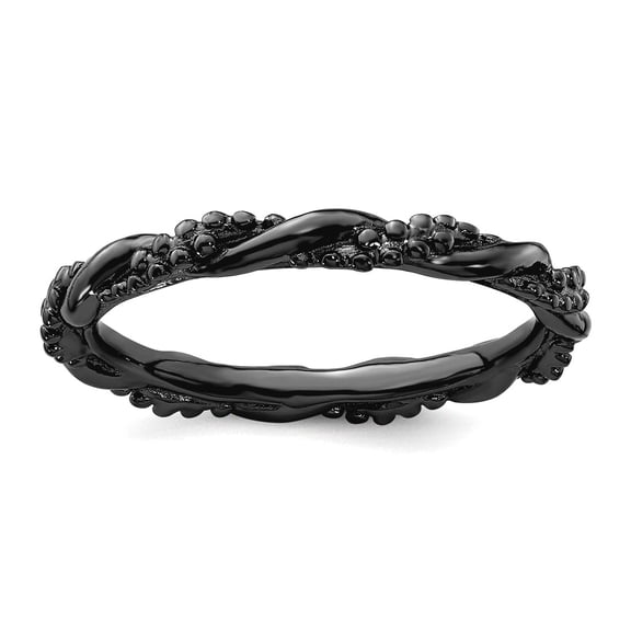 925 Sterling Silver Twisted Polished Ruthenium plating Stackable Black Plated Twist Ring Size 5 Stackable Ring for Women