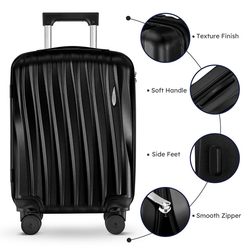 Gowill 3 Piece Hardside Luggage Set 27/23/19 inch Hardshell Lightweight Spinner Wheels Carry-on and Checked Suitcase.Black