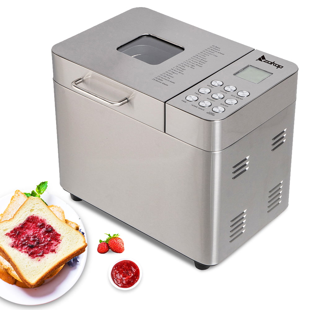 Smart Touch Button 3 Crust Colors 19 Programs 2.2LB Stainless Steel Bread Maker with Fruit Nut Dispenser KBS Automatic Bread Machine 3 Loaf Sizes 15 Hours Delay and 1 Hour Keep Warm Ceramic Pan 