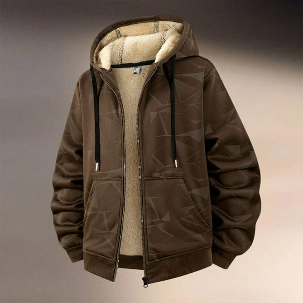 MHFRRA Chaqueta Informal de Manga Larga con Capucha y Forro Grueso para Hombre, para Otoño E Invierno Marrón