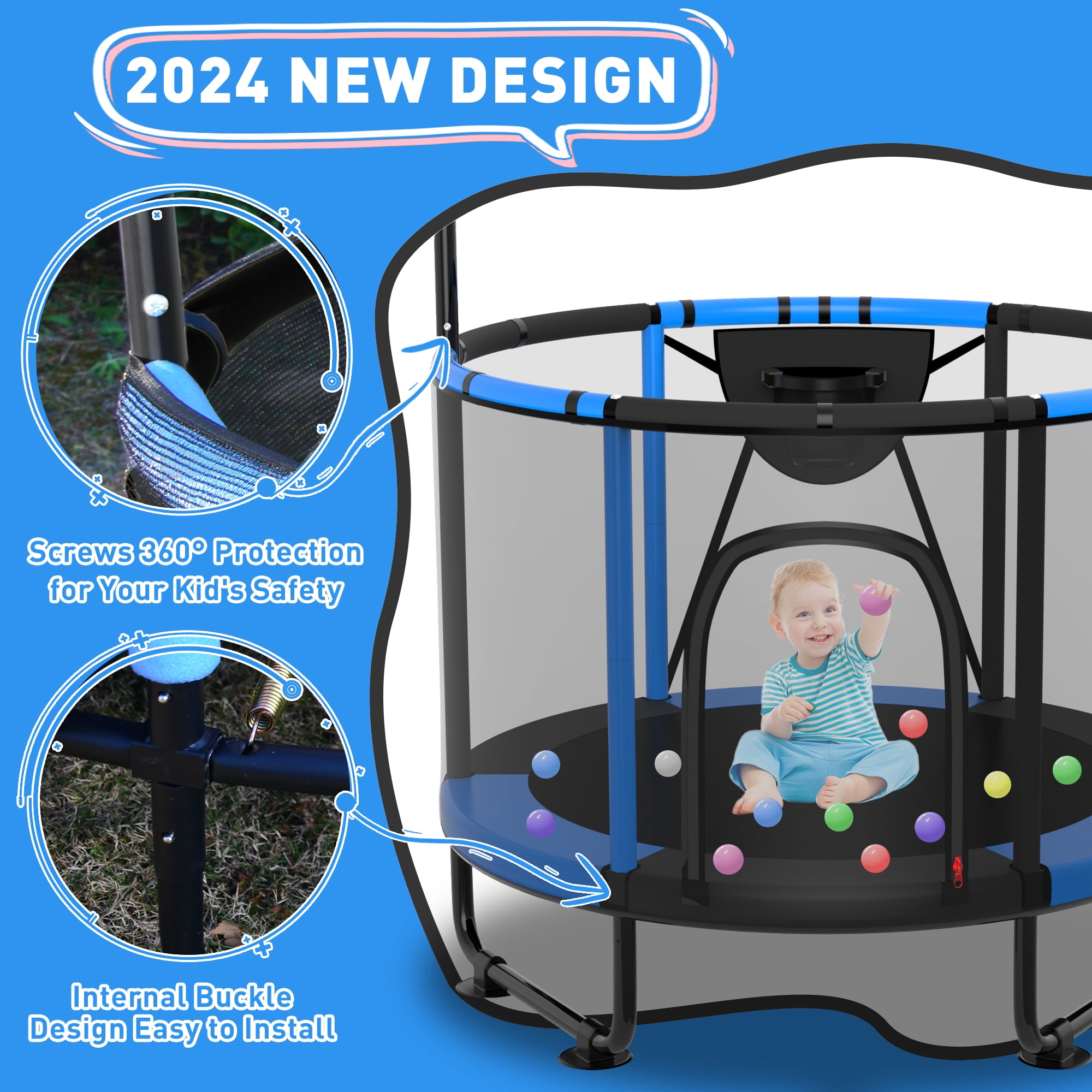 CITYLE Trampoline for Kids 600LBS 5.5FT Toddler Trampoline Indoor Outdoor with Basketball Hoop, Swing, Adjustable Bar, 66'' Mini Small Trampoline with Enclosure, Gifts for Toddlers, Boys & Girls