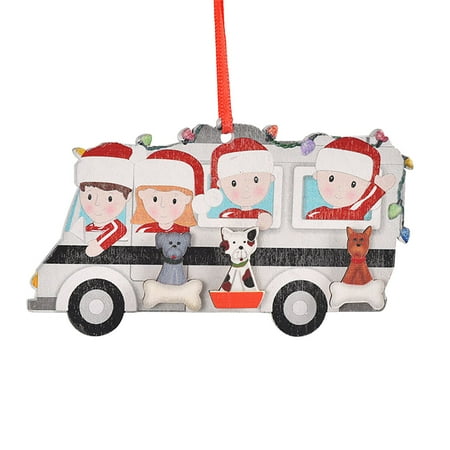 

Heiheiup Christmas Tree Decoration Christmas Gift Wooden Pendant Creative Cute Family Cat Dog DIY Bus Pendant Christmas Table Garland Snow