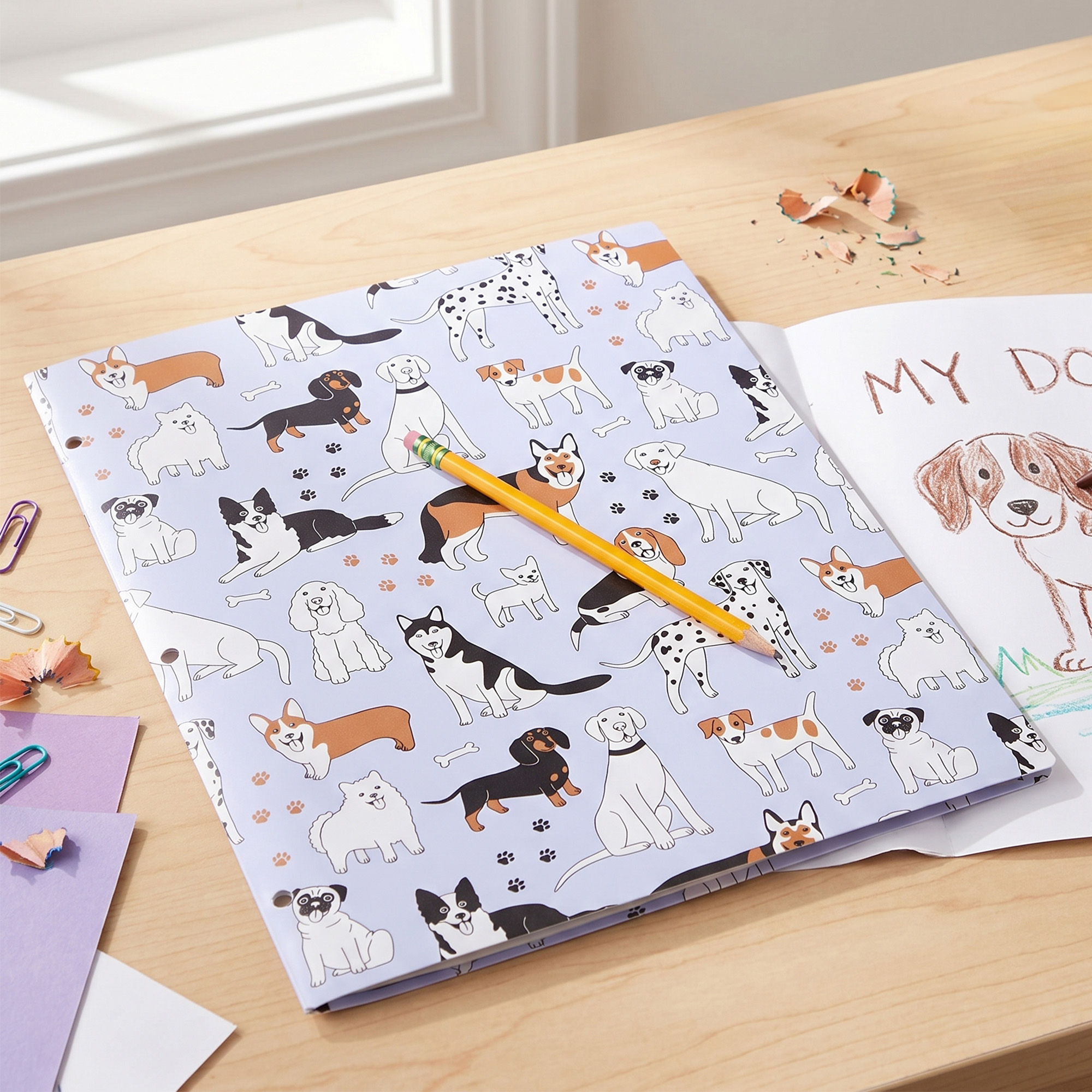 Carpeta de polipropileno con 2 bolsillos Pen+Gear, perros multicolores 2