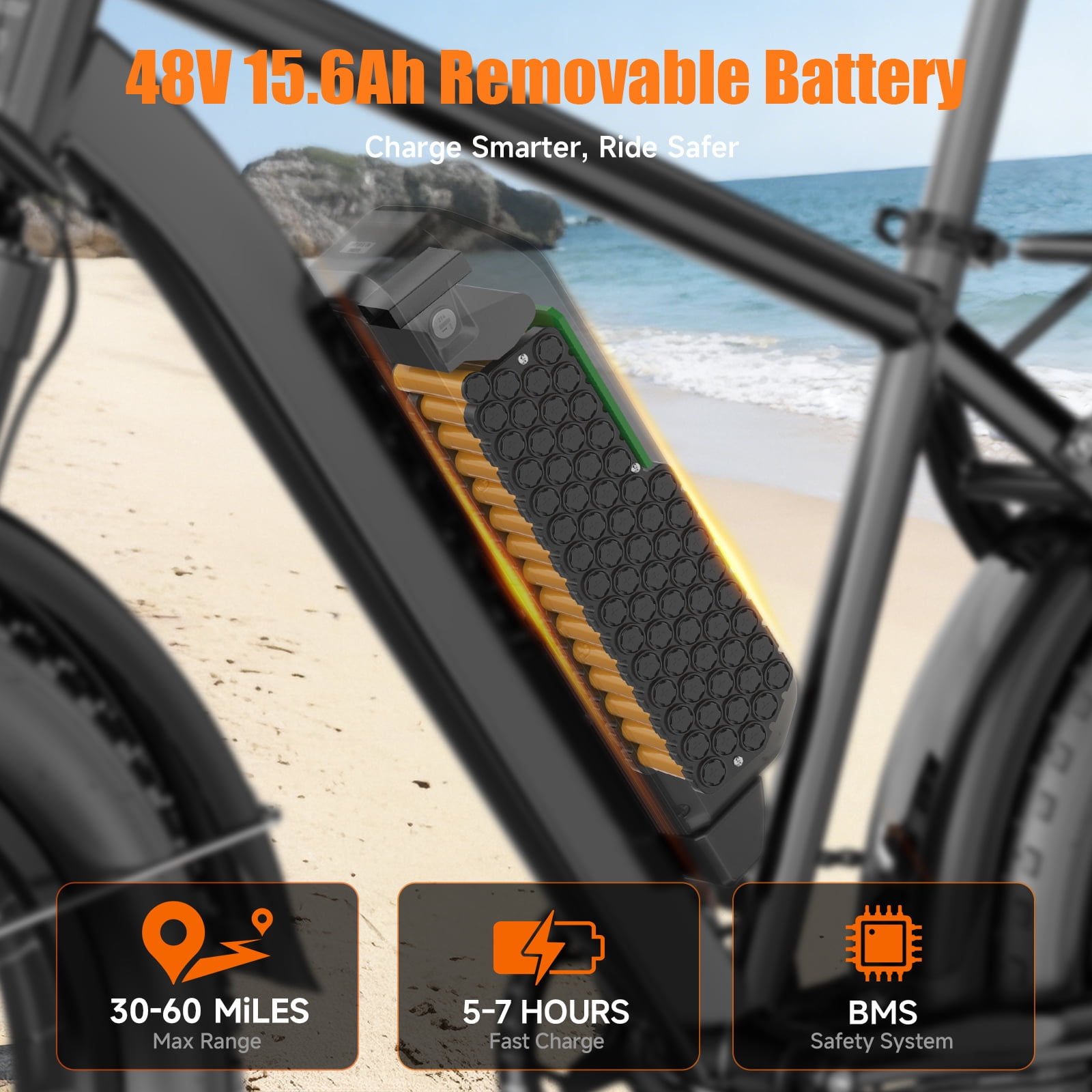 Large Frame Electric Bike for Adults - 26" Ebike, 48V 15.6AH UL 2849 Battery, 28MPH, Front Suspension, Adjustable Seat, 330lbs Capacity, Black