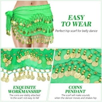 Toyvian belly scarf,Women Chiffon Dangling Belly Dance Hip Scarf 3 Rows 128 Coins Wrap Belt for Belly Dancing (Green)