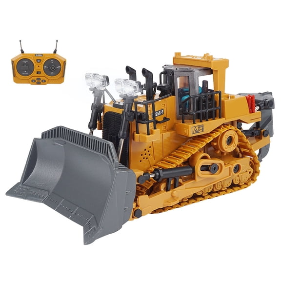 RC Bulldozer, 1/24 Scale 2.4G 9CH Alloy Full Functional All Terrains RC Construction Vehicles with Lights and Sound Effects,  Collectible Gifts for Adults Hobbyist (RTR Version)