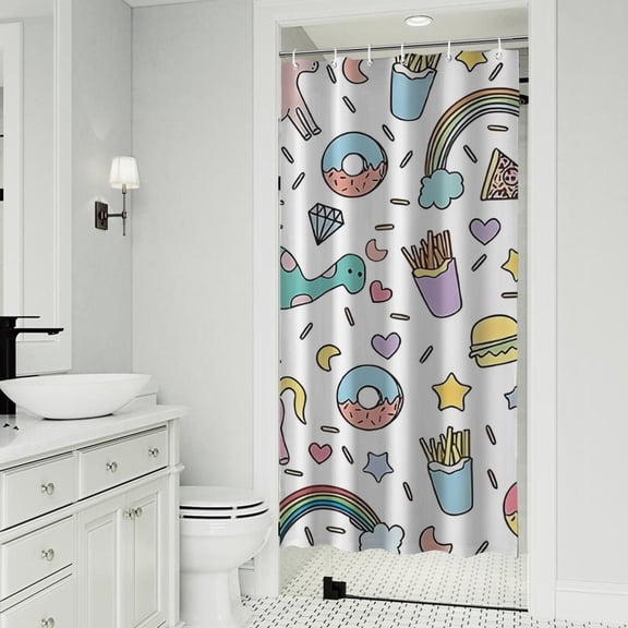 Colorful Fantasy Food Elements Pattern Shower Curtain 36"x72" ,Bathroom Decorative Shower Curtains Set with 12 Hooks,Modern Waterproof Washable Shower Curtain