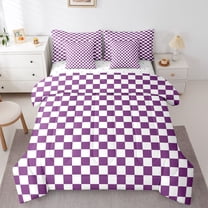 Homewish Chic Square Abstract Twin Bedding Sets 7-Piece for Adult, Purple Artwork Bedding Comforter Set, Modern Buffalo Plaid Reversible Sheet Sets, Microfiber Bedroom Decor