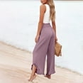 thumbnail image 5 of Wide Leg Linen Pants for Women Cropped Elastic Waist Ruffle Hem Beach Flowy Pants with Pockets Womens Spring Pant Dark Purple 2XL, 5 of 7