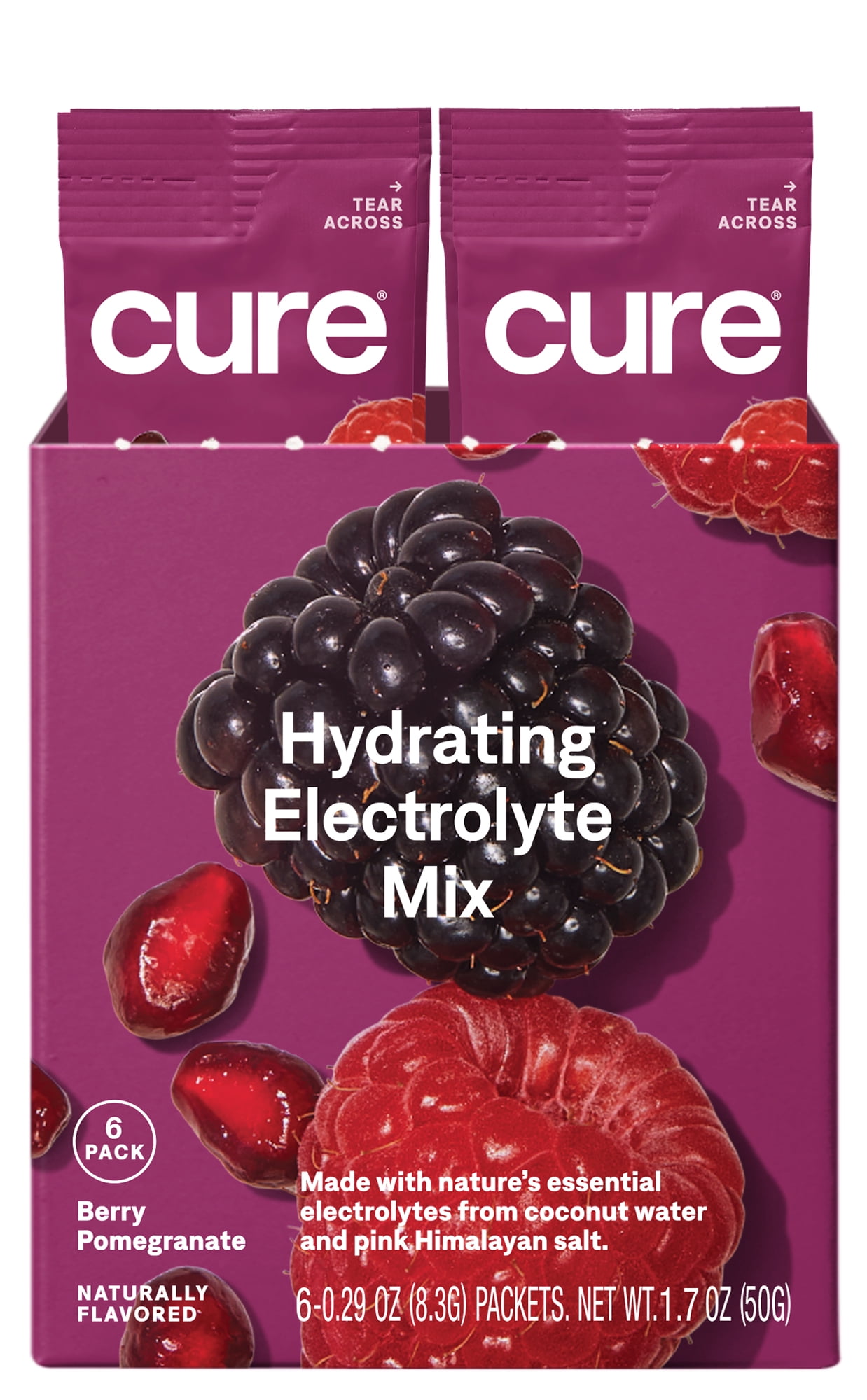 Cure Hydration Electrolyte Powder Drink Mix, Berry Pomegranate, 6 Packets