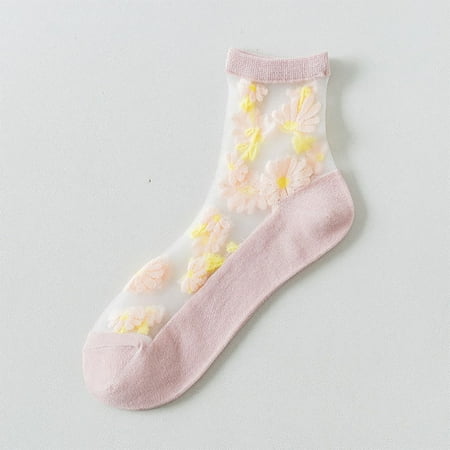 

MIARHB 1Pair Women s Summer Linen Pattern Retro Stitching Small Floral Socks