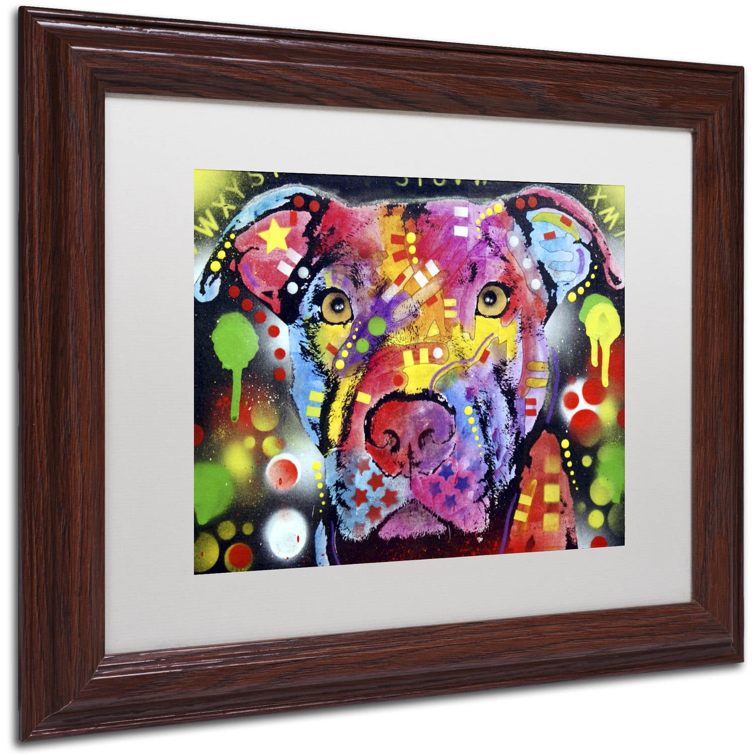 Trademark Fine Art "The Brooklyn Pit Bull" Canvas Art by Dean Russo, White Matte, Wood Frame