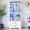 thumbnail image 6 of VKCC 66.9" Display Cabinet with LED, Glass Door Curio Showcase with Drawers, 4-Tier Storage for Collectibles, White, 6 of 8