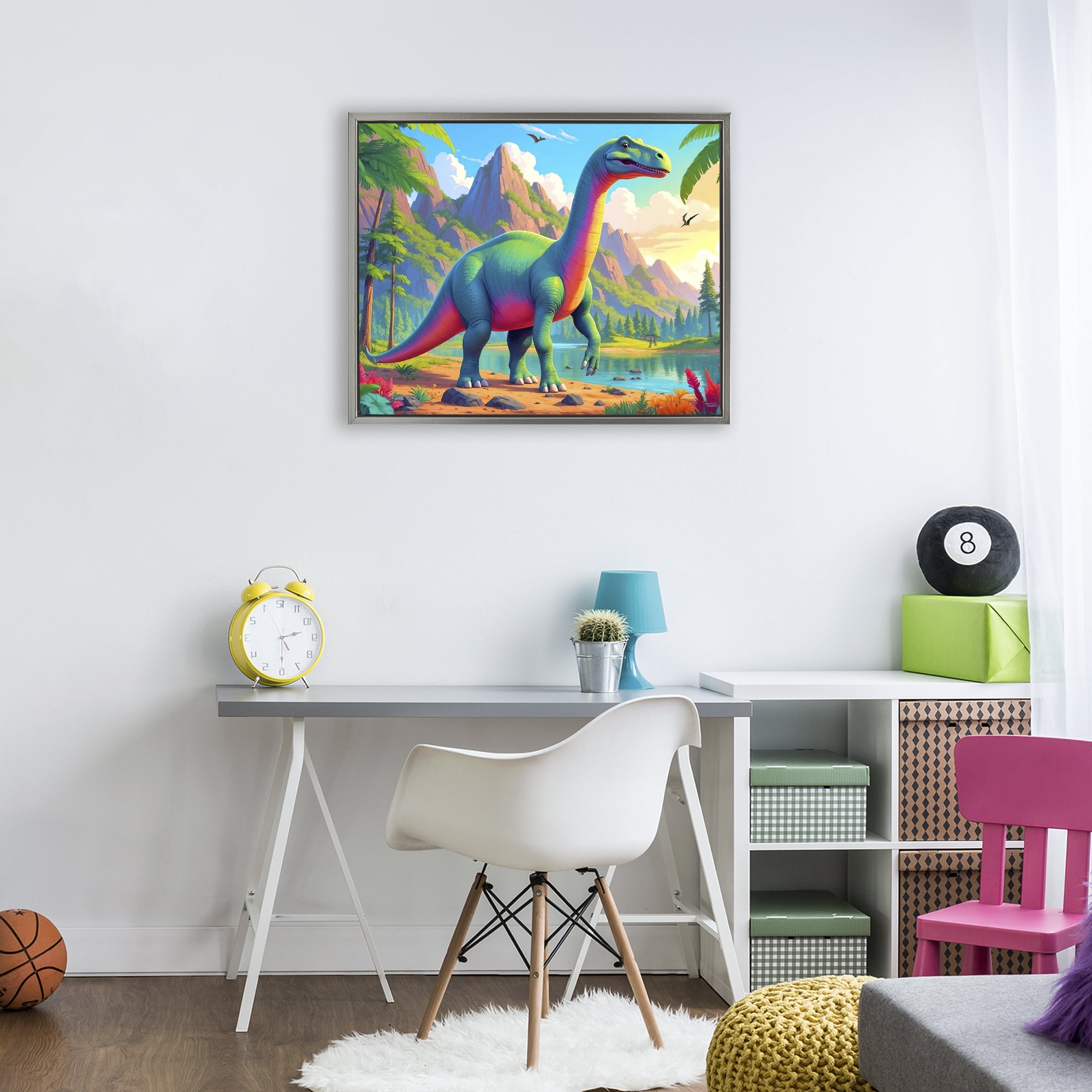 Stupell Industries Vibrant Brontosaurus by River Gray Framed Floater Canvas Wall Art, design by Tabz Jones