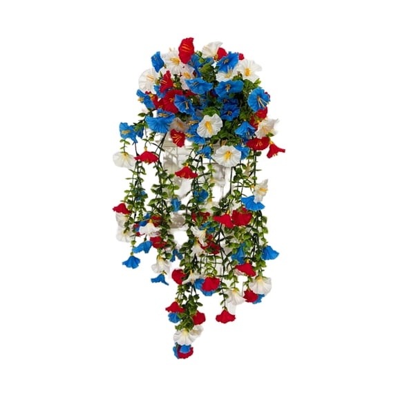 Red White and Blue Hanging Flowers, 4th of July Patriotic Hanging Flower Baskets, Red White Blue Artificial Flowers Outdoor, Independence Day Fake Flowers  for Outdoor Decor, Patio, Garden