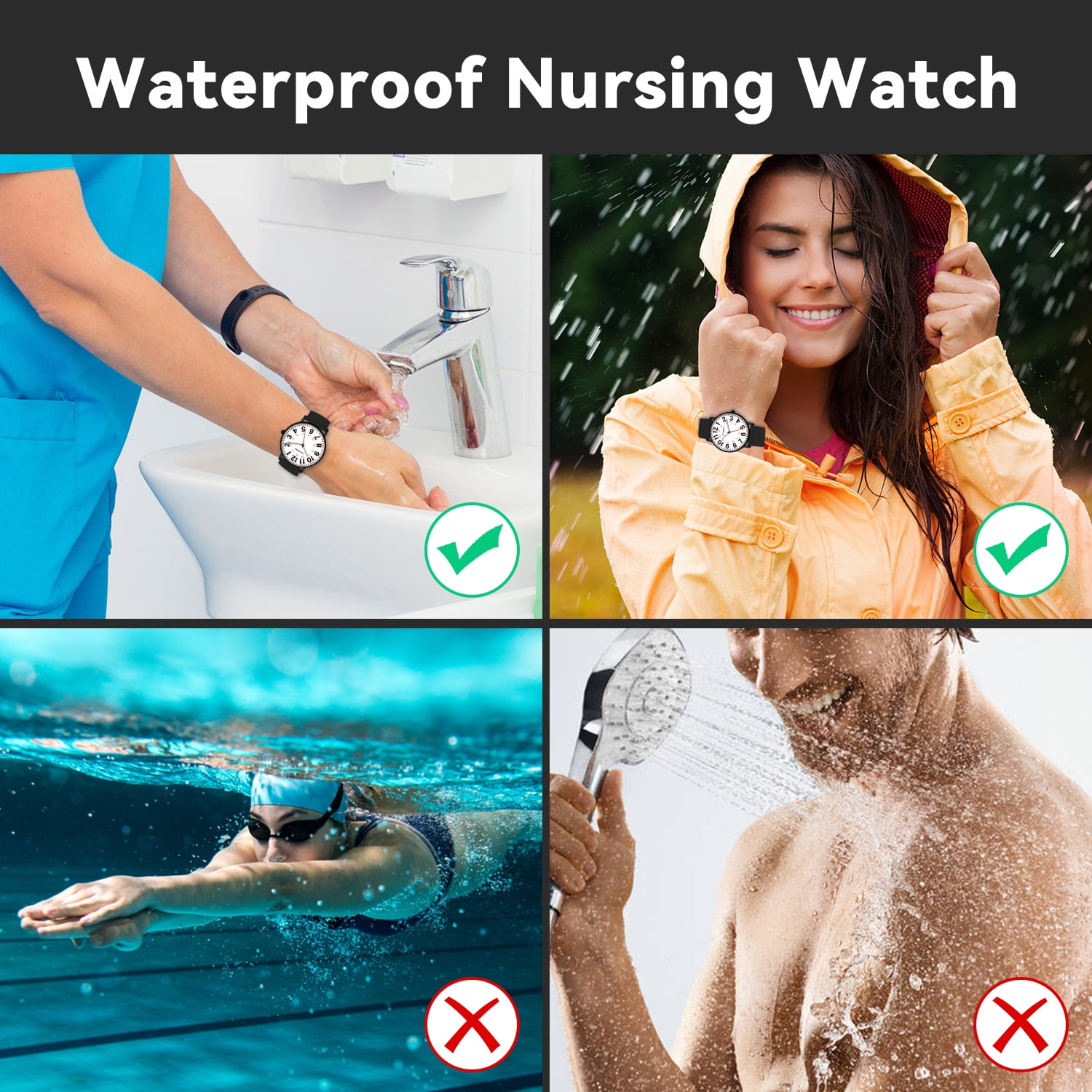 Bomieux Watch for Women Nurse Watch for Doctors Luminous Easy Read Dial,12/24 Hours with Second Hand,Silicone Band,Waterproof Watch Mother's Day gift for Women
