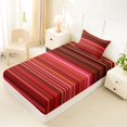 thumbnail image 5 of Castle Fairy Retro Horizontal Stripe Twin Sheets 3pcs,Mid Century Thin Line Bedding,Rust Crimson Blush,1 Flat Sheet, 1 Fitted Sheet and 1 Pillowcase, 5 of 7