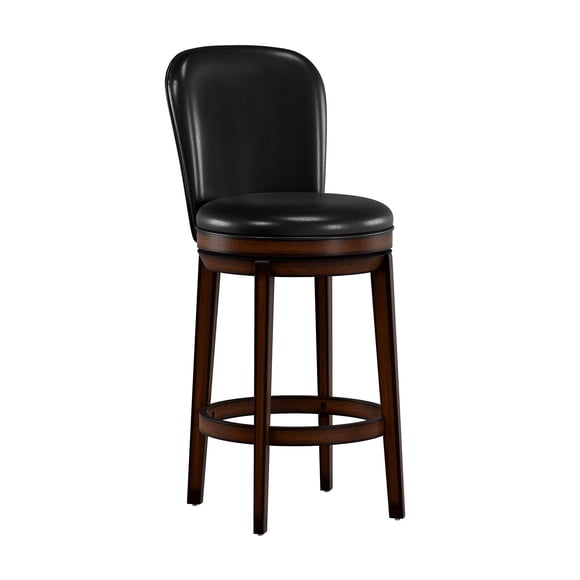 Bowery Hill 30.5" Transitional Wood/Faux Leather Swivel Bar Stool in Chestnut