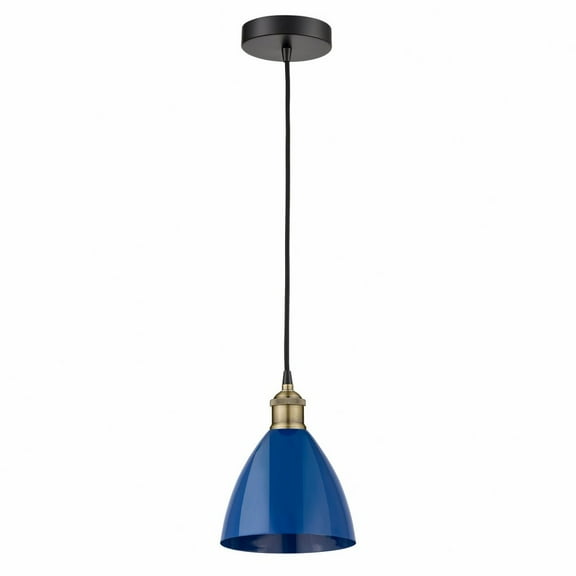 Innovations Lighting Plymouth Dome - 1 Light 8" Cord Hung Mini Pendant Blue/Black Antique Brass