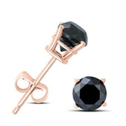 SZUL JEWELRY 1/2 Carat TW Round Black Diamond Solitaire Stud Earrings in 10K Rose Gold