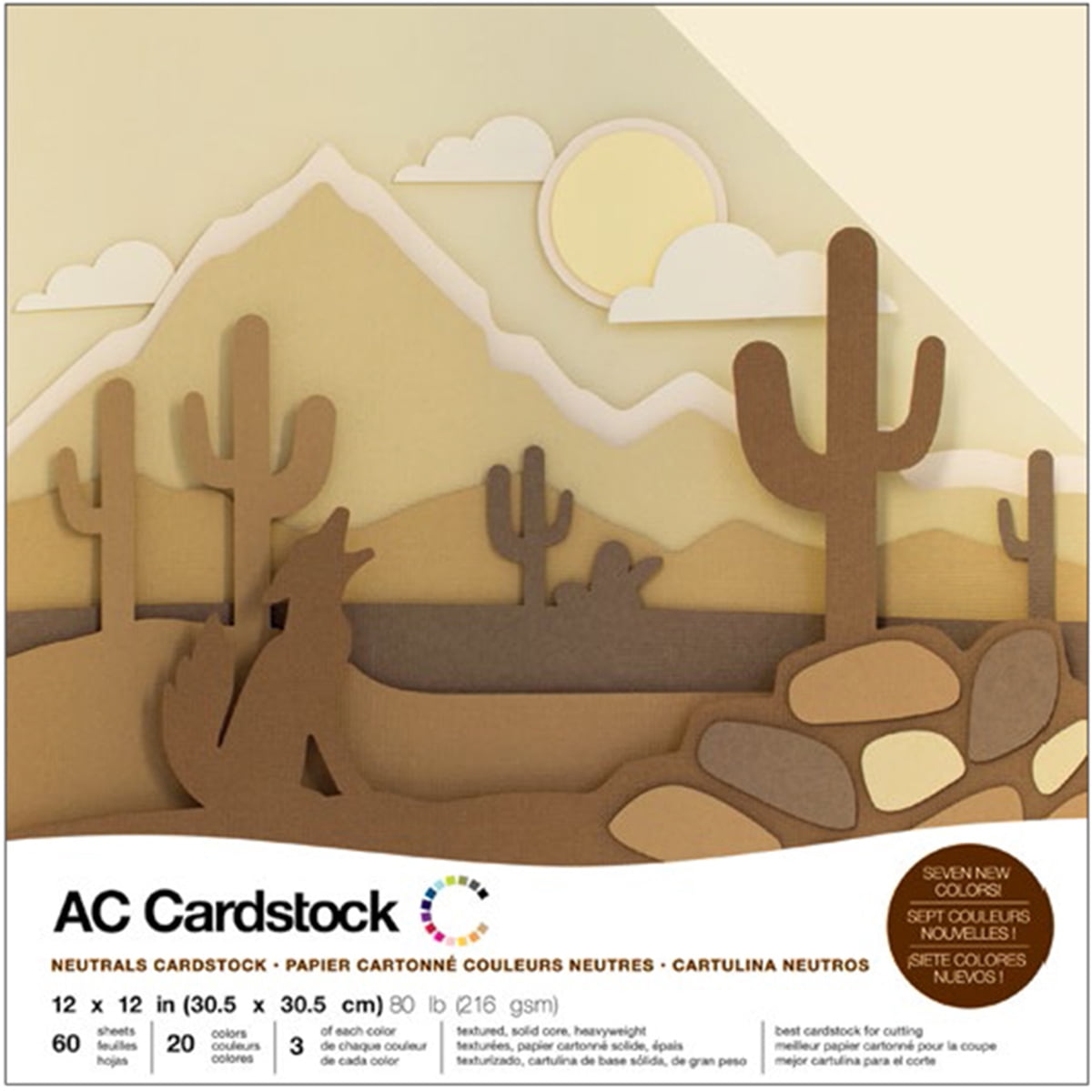 American Crafts Variety Cardstock Pack 12" x 12" 60/Pkg - Neutrals