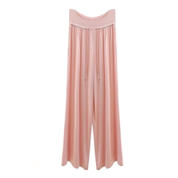 Womens Plus Size Wide Leg Palazzo Pants Drawstring Elastic Waist Pleated Flowy Trousers Fashion Vacation Workout Pants Pink