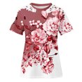 thumbnail image 3 of Camisas de Manga Corta para las Mujeres Impresión Cuello Redondo Suéter Encaje Camisa, Blusa de Verano Casual para las Mujeres, 3 of 4