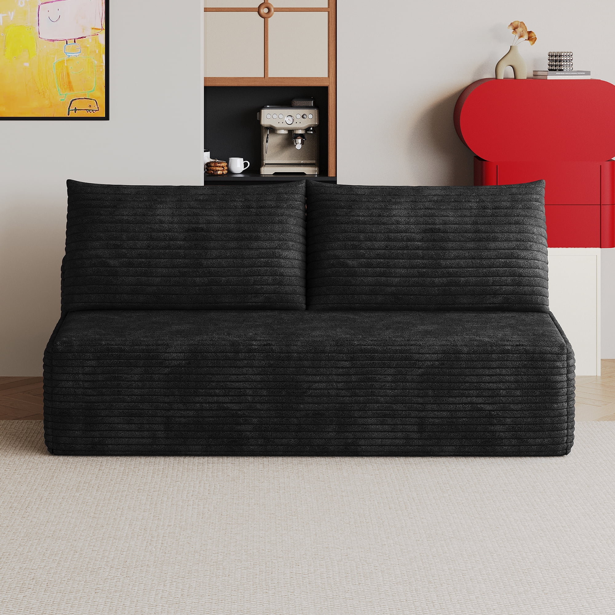 Leumius Cloud Sectional Couch,Modern Modular Sofa with Deep Seat and Backrest,Upholstered Plush Corduroy Fabric Sofa Couch with 2 Pillows for Living Room Bedroom,No Assembly,Black