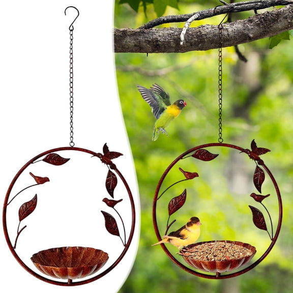 SLYNSHome Metal Hanging Bird Feeder for Outdoors,Garden Wild Bird Feeder Tray Seed Plate for Backyard, Patio - Attracts Birds