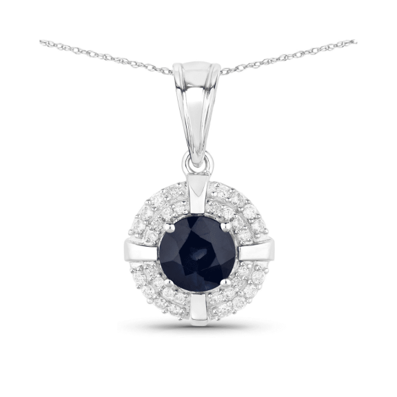 Genuine Blue Sapphire Pendant for Women in 10K White Gold, 1.71 Carats Halo Style