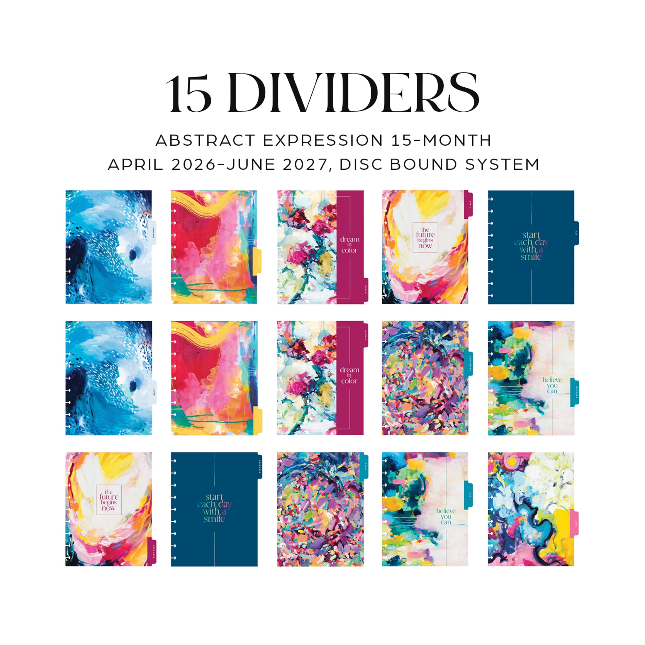 Happy Planner Monthly Weekly Classic Planner (7” x 9.25”) Abstract Expression 15-Month April 2026-June 2027, disc bound system