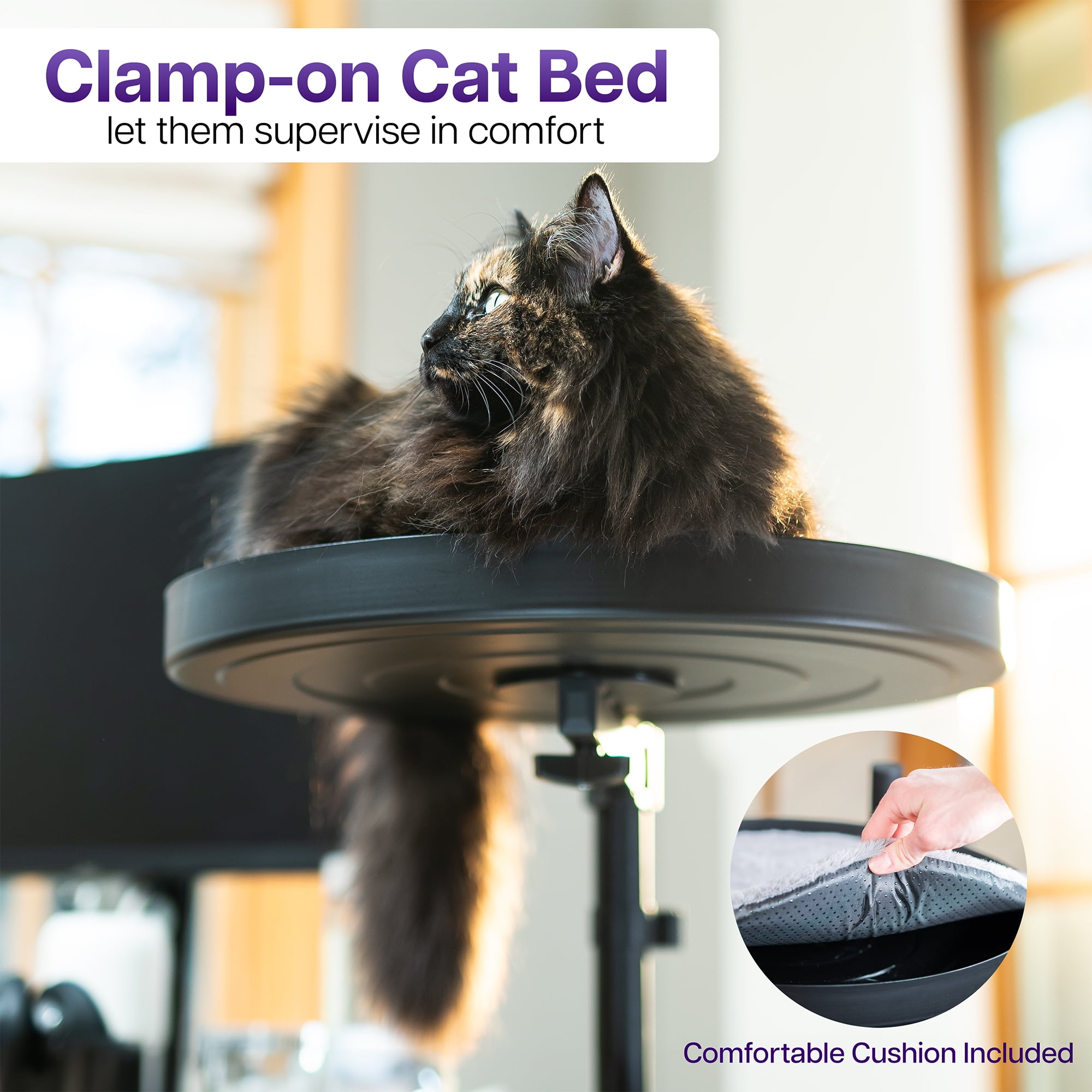 Life Finds Clamp-on Round Cat Bed for Home Office Desk