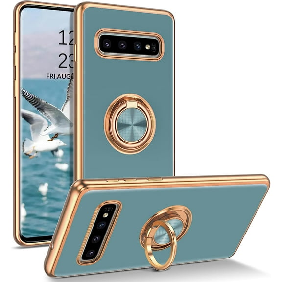 Samsung Galaxy S10 Plus Case, Samsung Galaxy S10 Plus Phone Case with 360° Ring Holder Kickstand Soft TPU Car Mount Supported Protective Electroplated Plating Galaxy S10 Plus Case, Grey