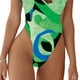 thumbnail image 4 of Traje de baño de una pieza para mujer, un solo hombro, cuello profundo, hermosos patrones, traje de baño de cintura alta, verde M, 4 of 6