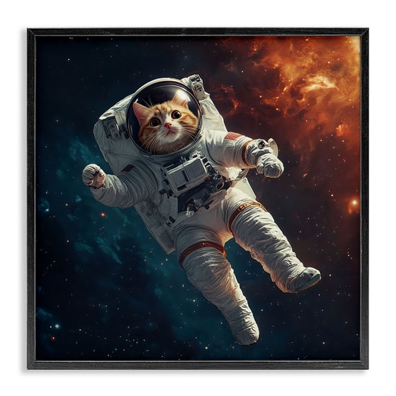 Stupell Industries Eclectic Interstellar Cat Astronaut Black Framed Giclee Art, 12 x 12, by Jim Baldwin
