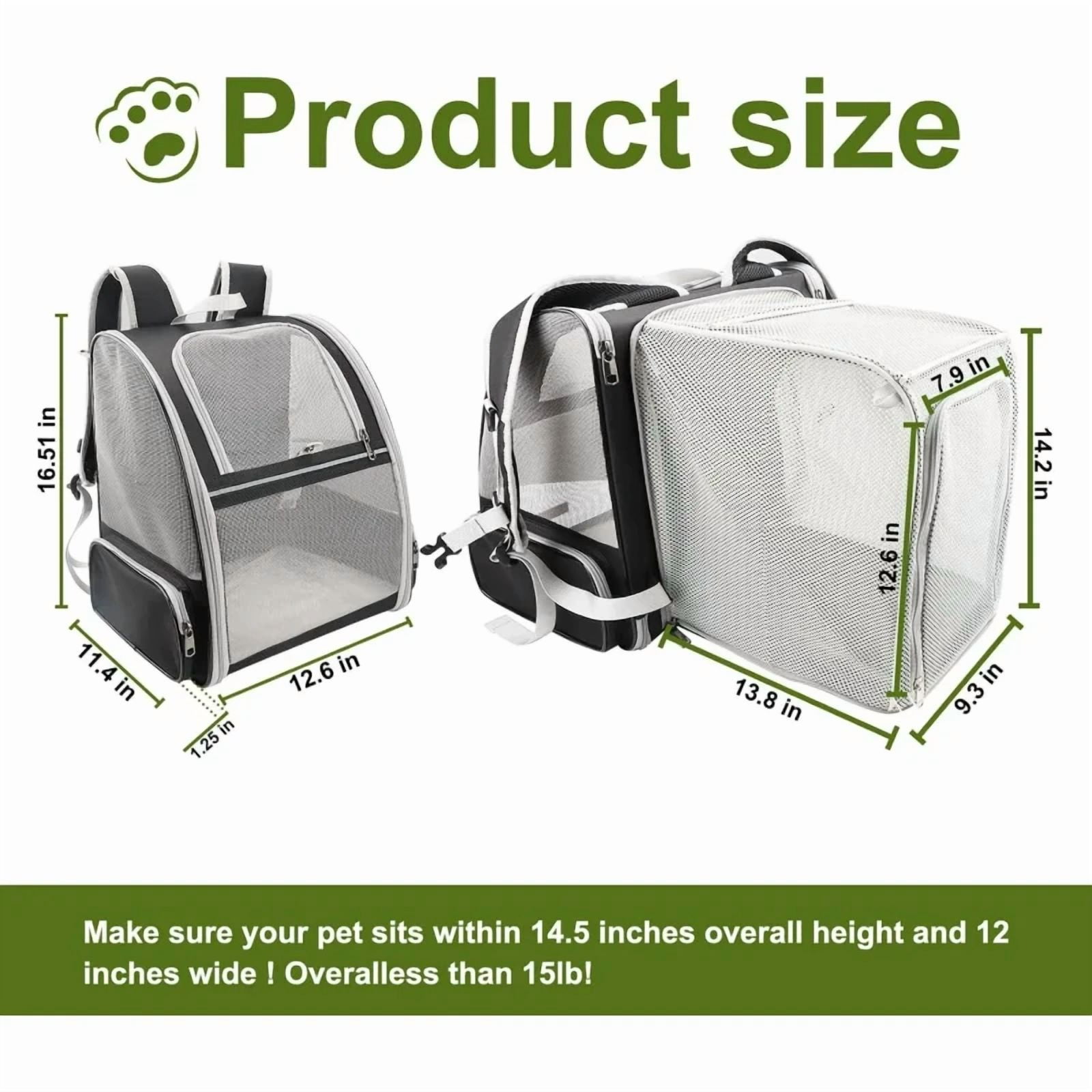 DENZUS Pet Backpack, Expandable Travel Carrier for Medium Cats and Small Dogs up to 17 lbs, Breathable Collapsible Bag for Hiking – Black