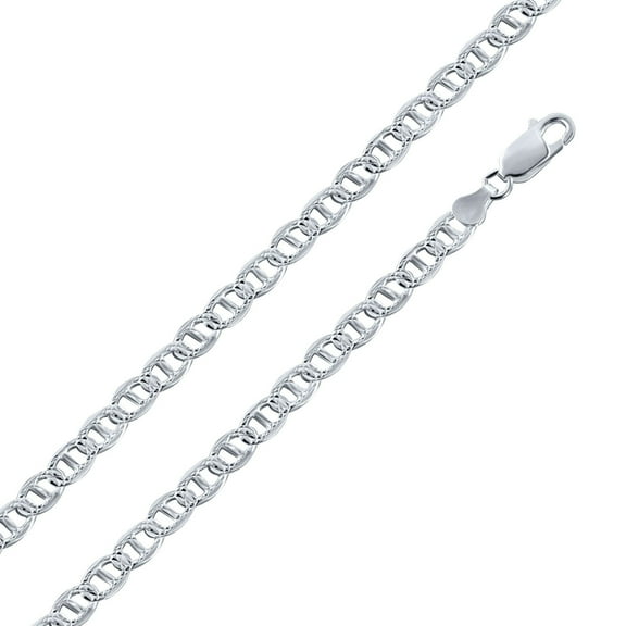 925 Sterling Silver Flat Marina 180 Diamond-Cut Pave 7.5mm Chain Made in Italy 22" Jewelry Female