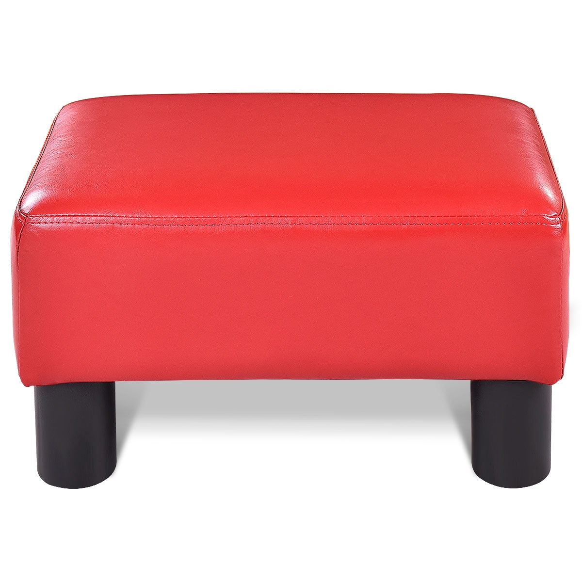 Gymax PU Leather Ottoman Footrest Small Stool Rectangular with Padded Seat Red