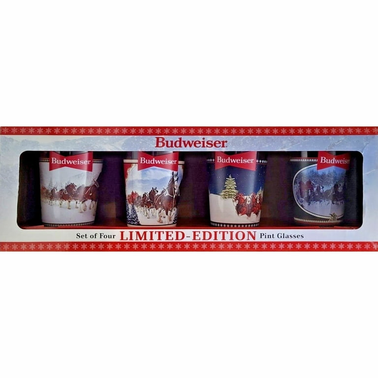 Budweiser Holiday Gifting Set of 4 Clydesdales Glasses Christmas