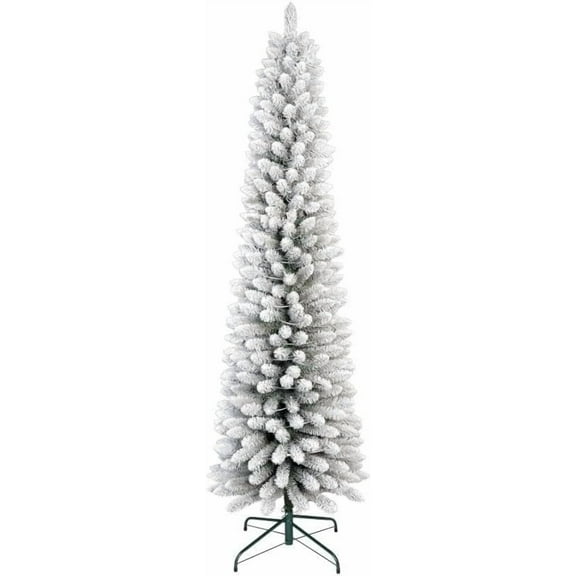 6FT Snow Flocked Pencil Christmas Tree with 250 Warm White LED Lights- 329 Tips Slim Artificial Holiday Tree with Metal Stand | Space-Saving Xmas Decor for Home, Office, Party