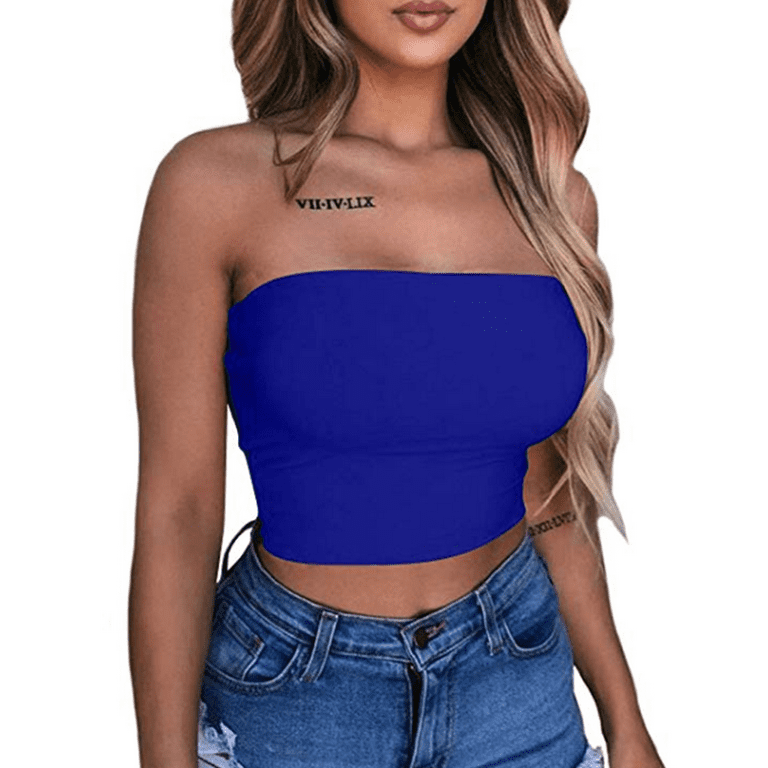 Women Strapless Top Sleeveless Crop Top Elastic Boob Bandeau Tube Tops Shirt