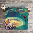 thumbnail image 3 of Ambesonne Sealife Quilted Bedspread Set 3 Pcs, Submarine Jellyfish, Queen Size, Teal Purple, 3 of 3